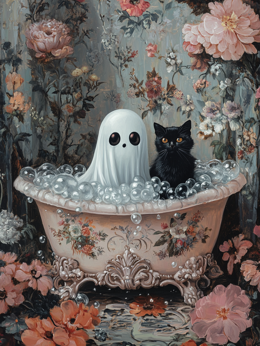 Ghost and Cat Bubble Bath Diamond Art Kit
