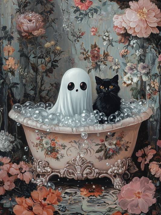 Ghost and Cat Bubble Bath Diamond Art Kit