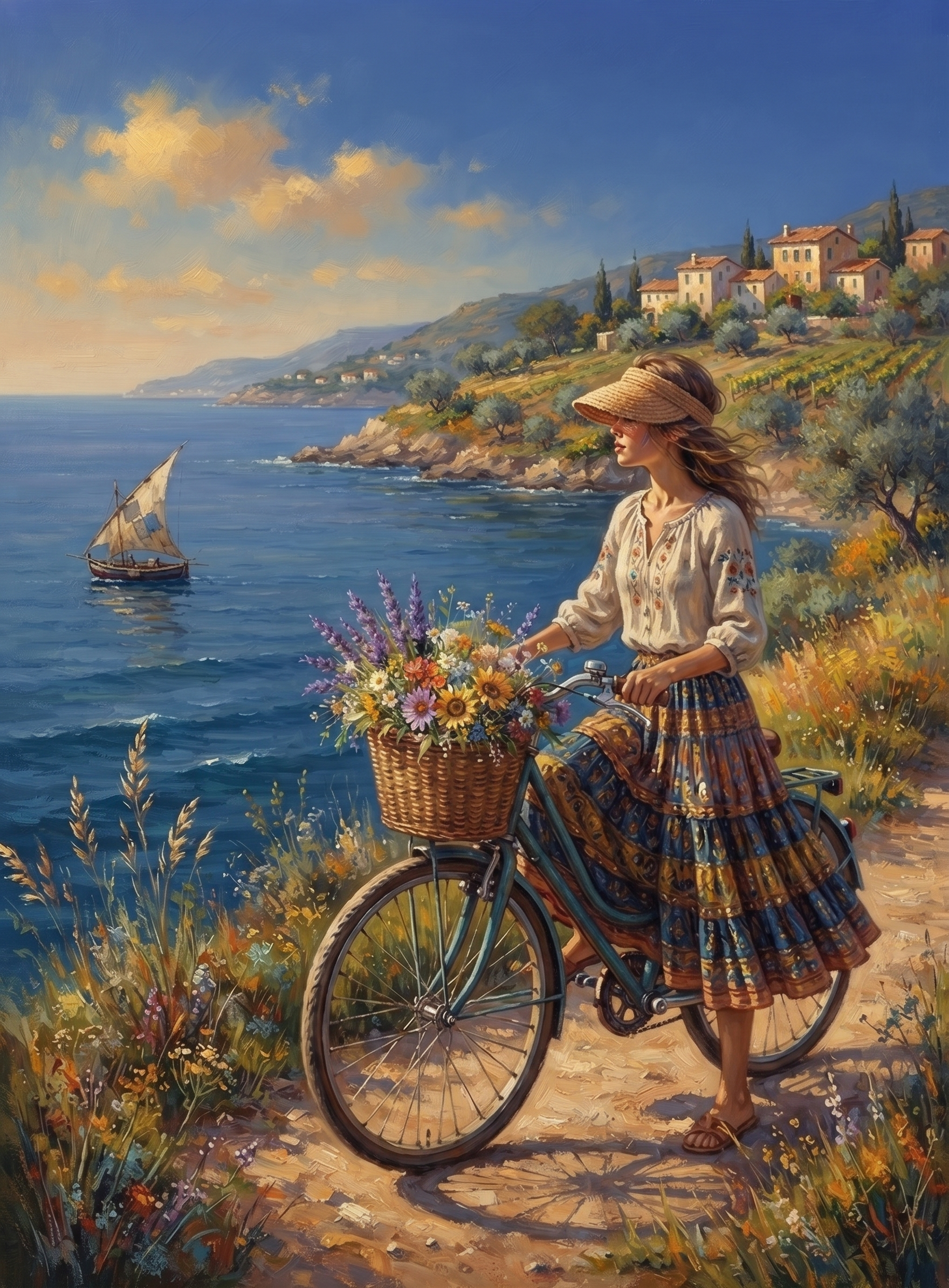 Girl Along The Shore Bike Diamond Art Kit