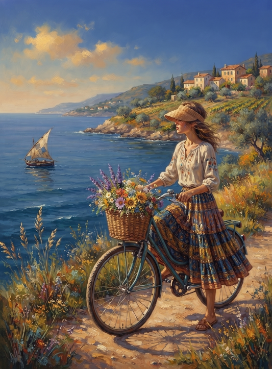 Girl Along The Shore Bike Diamond Art Kit