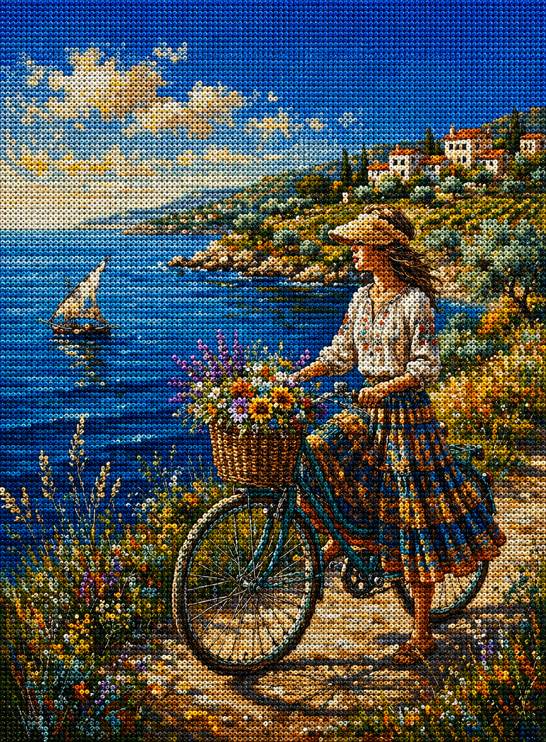 Girl Along The Shore Bike Diamond Art Kit