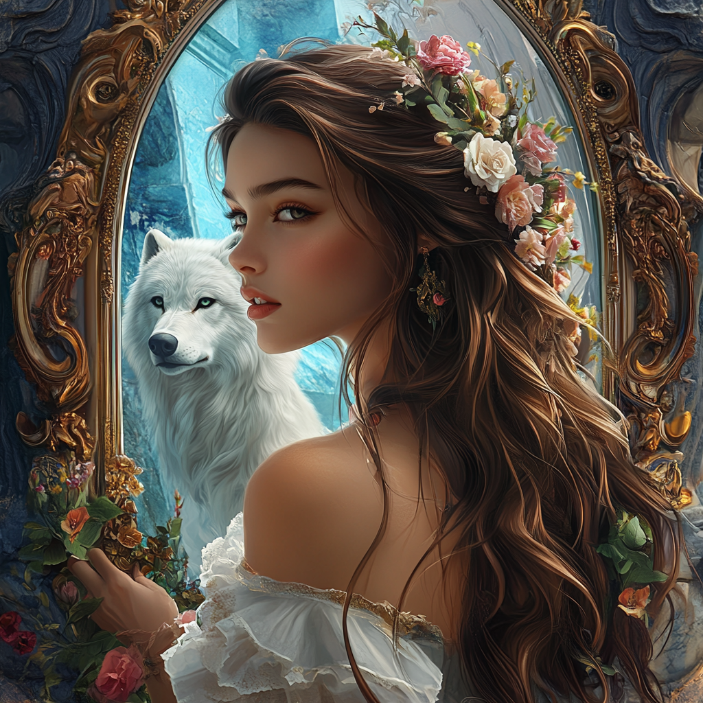 Girl and White Wolf Diamond Art Kit
