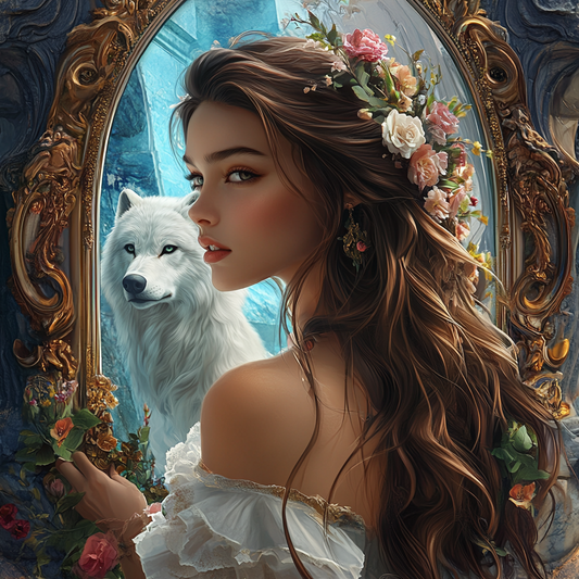 Girl and White Wolf Diamond Art Kit