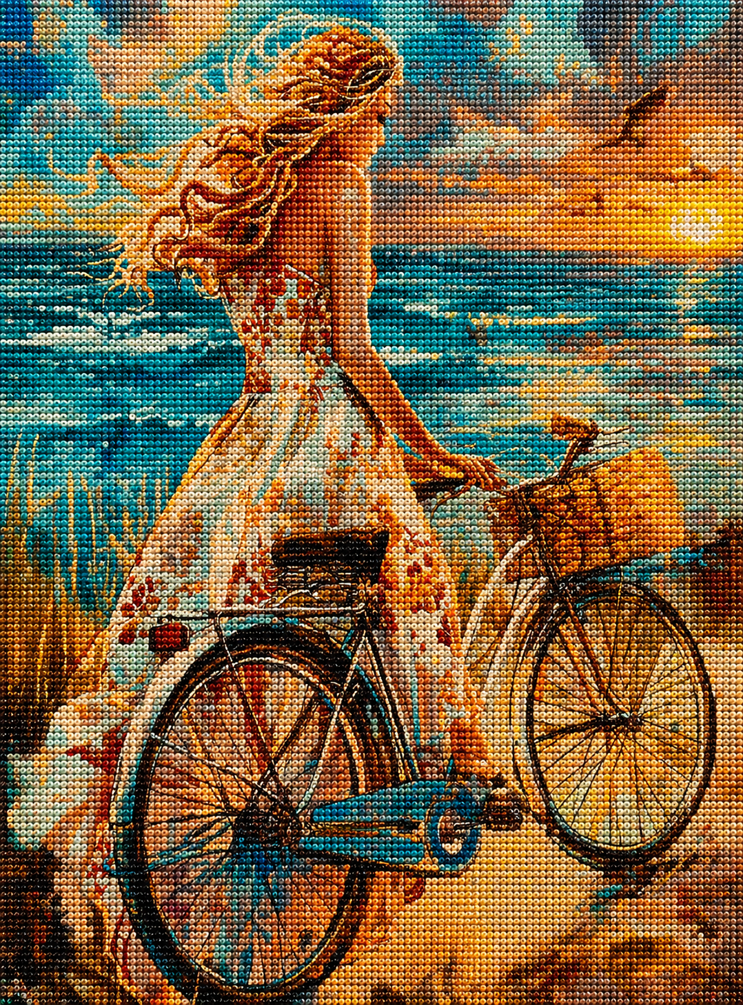 Girl And Bike At The Beach Diamond Art Kit
