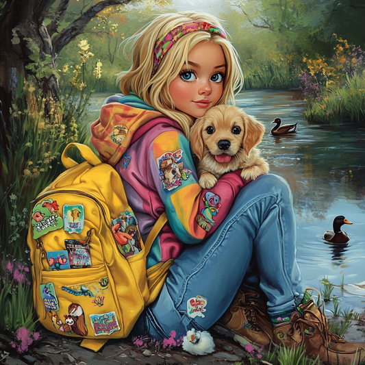 Girl by the Duck Pond Diamond Art Kit