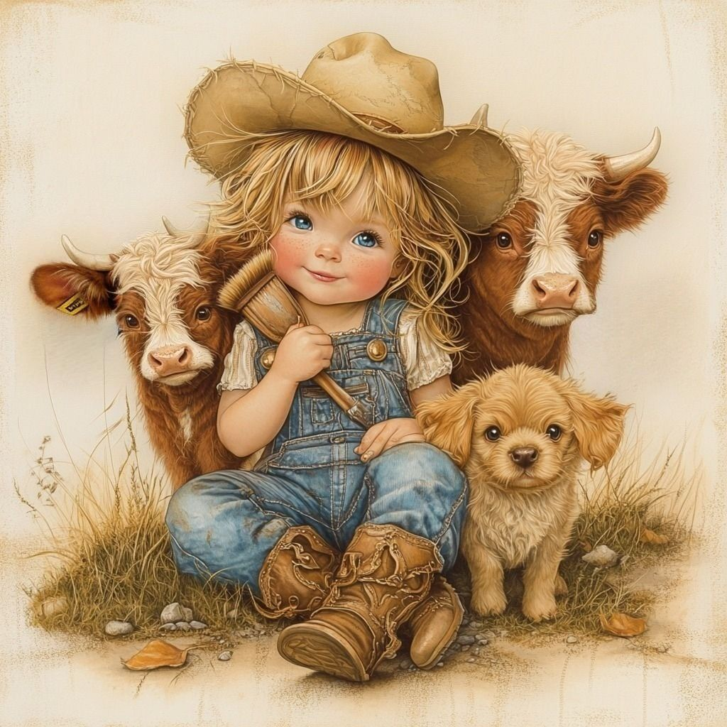 Girl, Puppy, and Calves Diamond Art Kit
