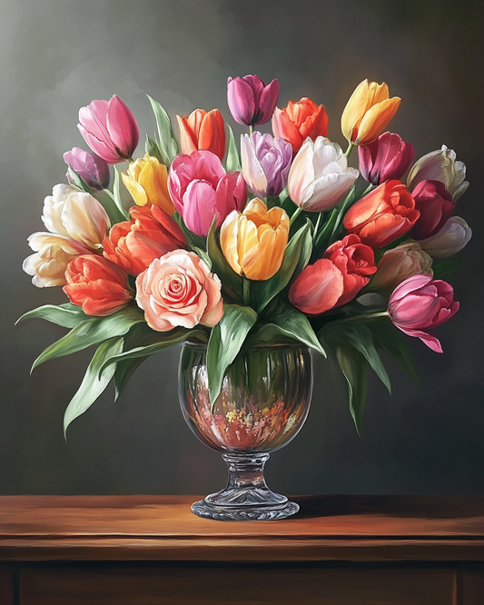 Glass Vase of Colorful Tulips Diamond Art Kit