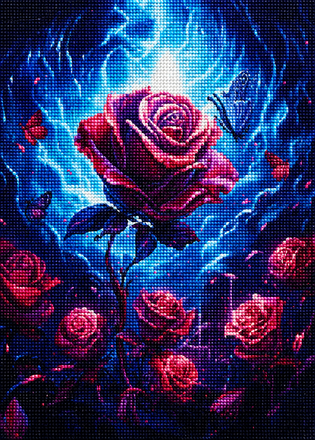 Glowing Blue And Red Rose Diamond Art Kit — diamond art kit canvas