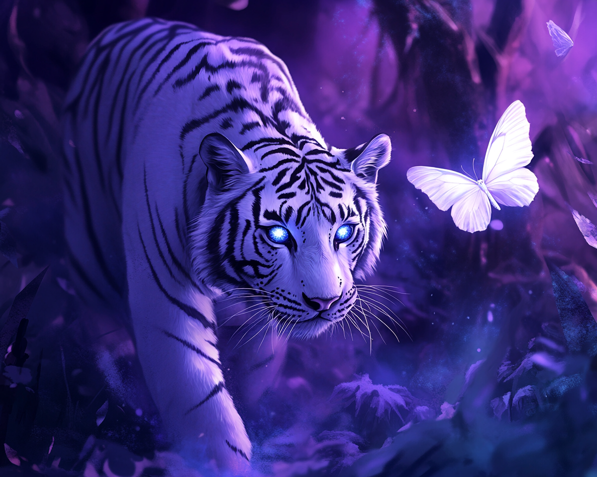 Glowing Eye Tiger and White Butterfly Diamond Art Kit