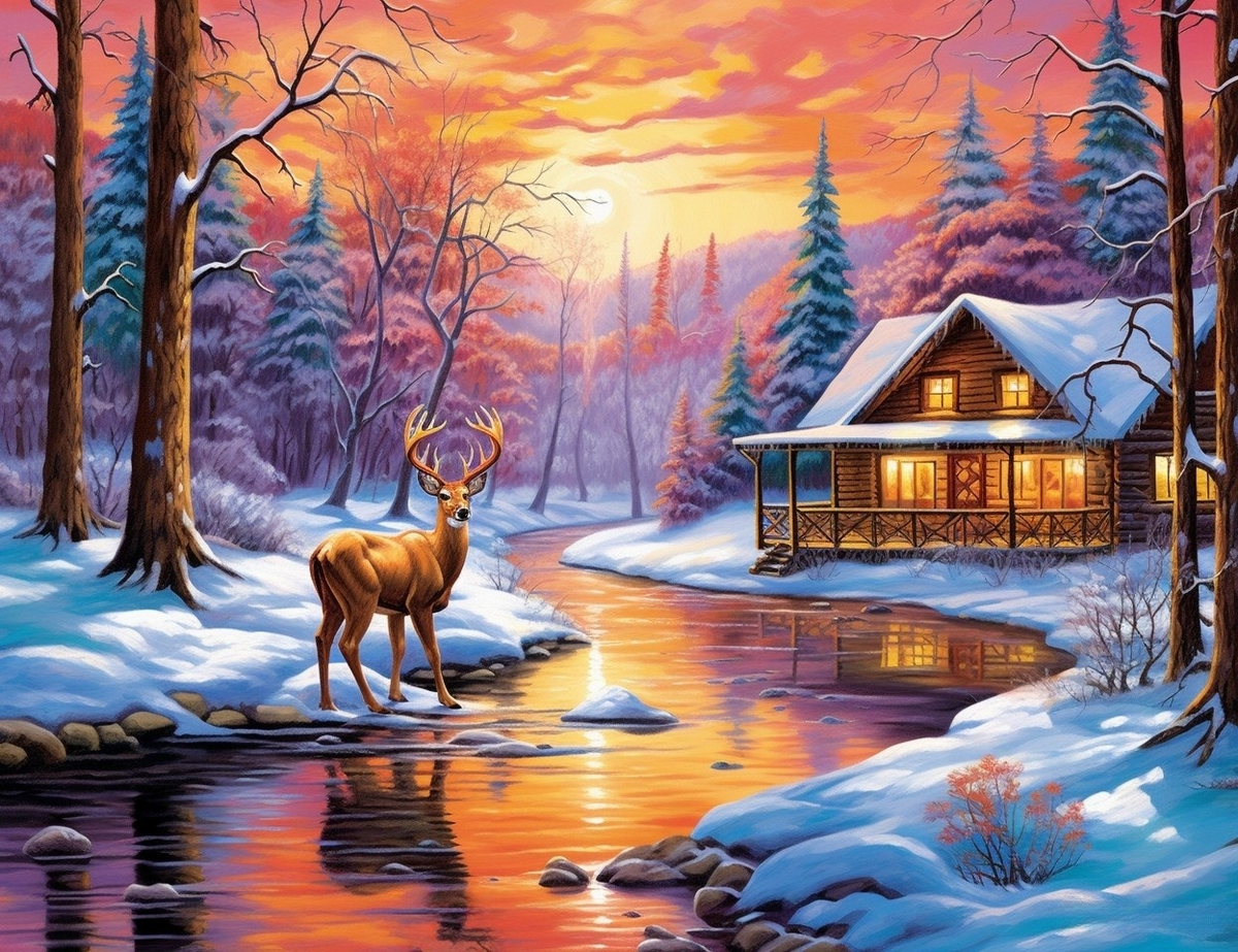 Glowing Light Cabin and Buck Diamond Art Kit