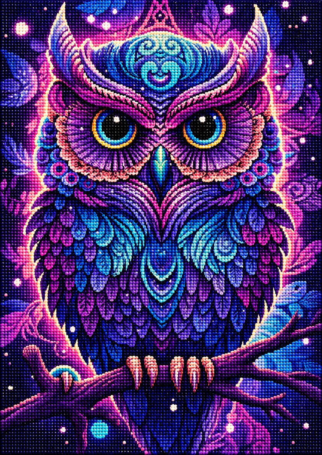 Glowing Pink Abstract Owl Diamond Art Kit