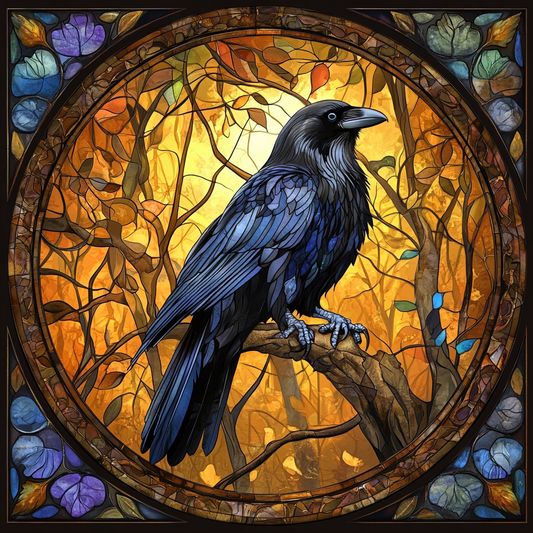 Glowing Sun Background Raven Circle Diamond Art Kit