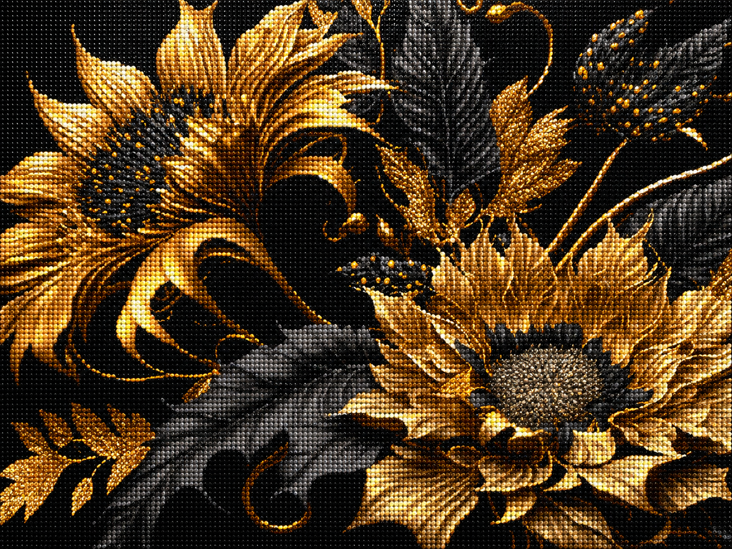 Gold And Black Flowers Diamond Art Kit
