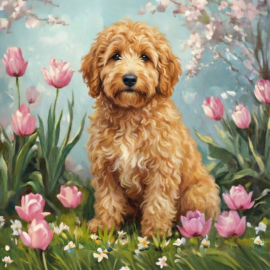 Golden Noodle in Tulips Diamond Art Kit