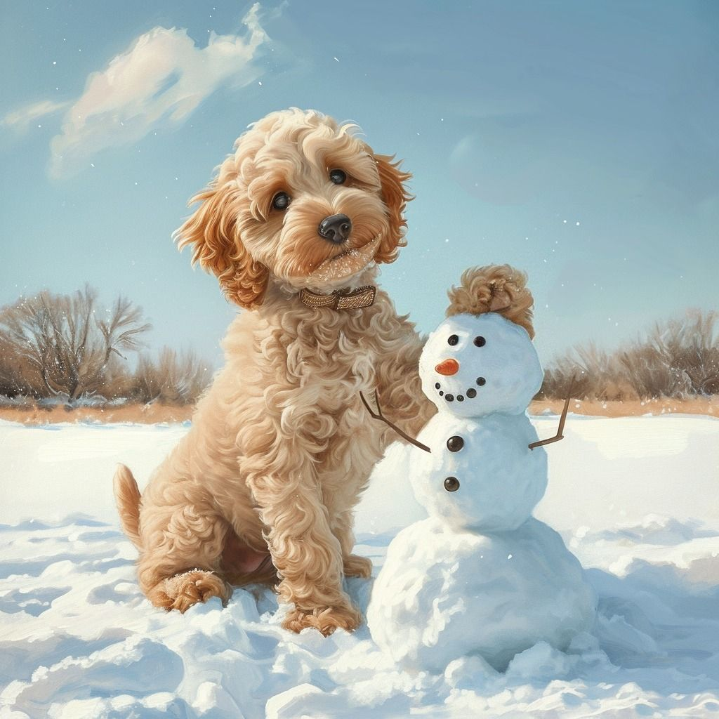 Golden Noodle and Snowman Diamond Art Kit