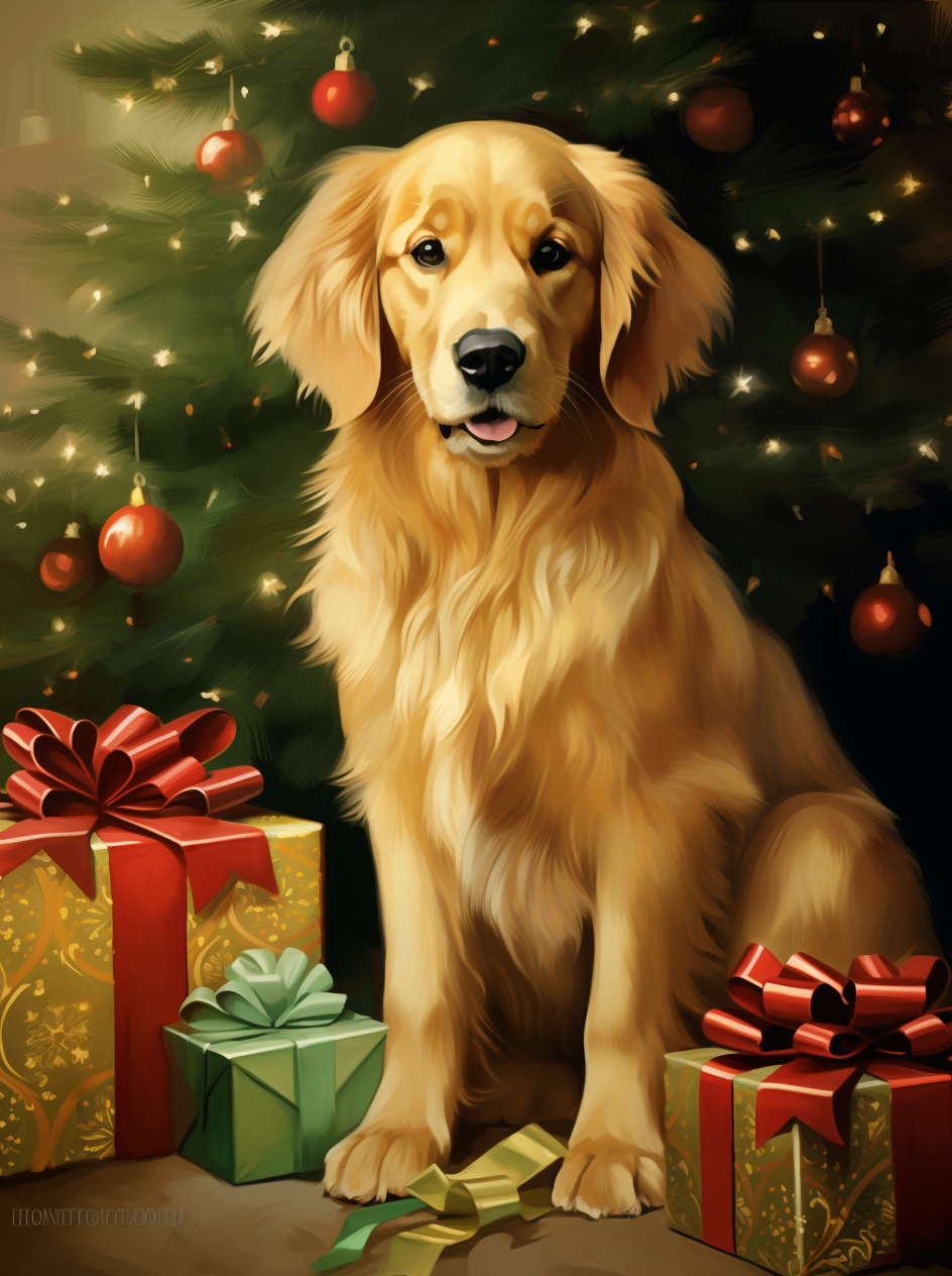 Golden Retriever and Christmas Presents Diamond Art Kit