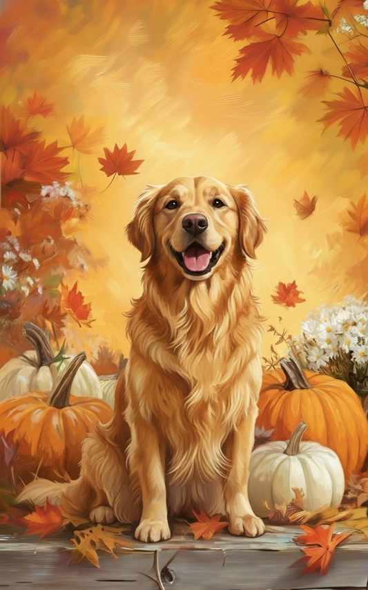 Golden Retriever and Four Pumpkins Diamond Art Kit