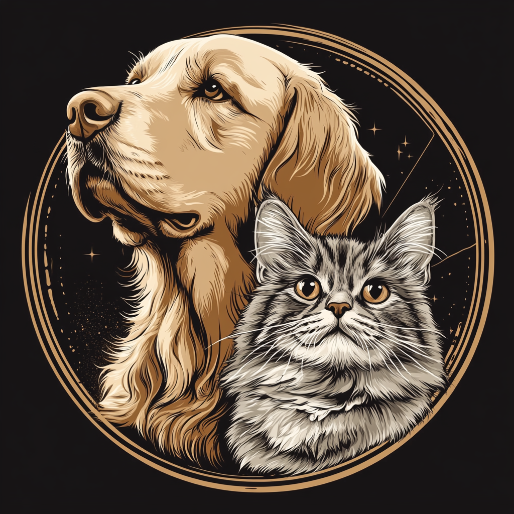 Golden Retriever and Long Hair Cat Diamond Art Kit