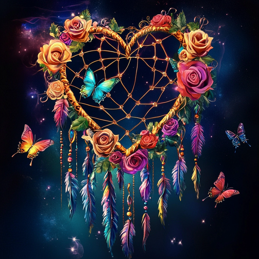 Gold Heart Dream Catcher with Roses Diamond Art Kit