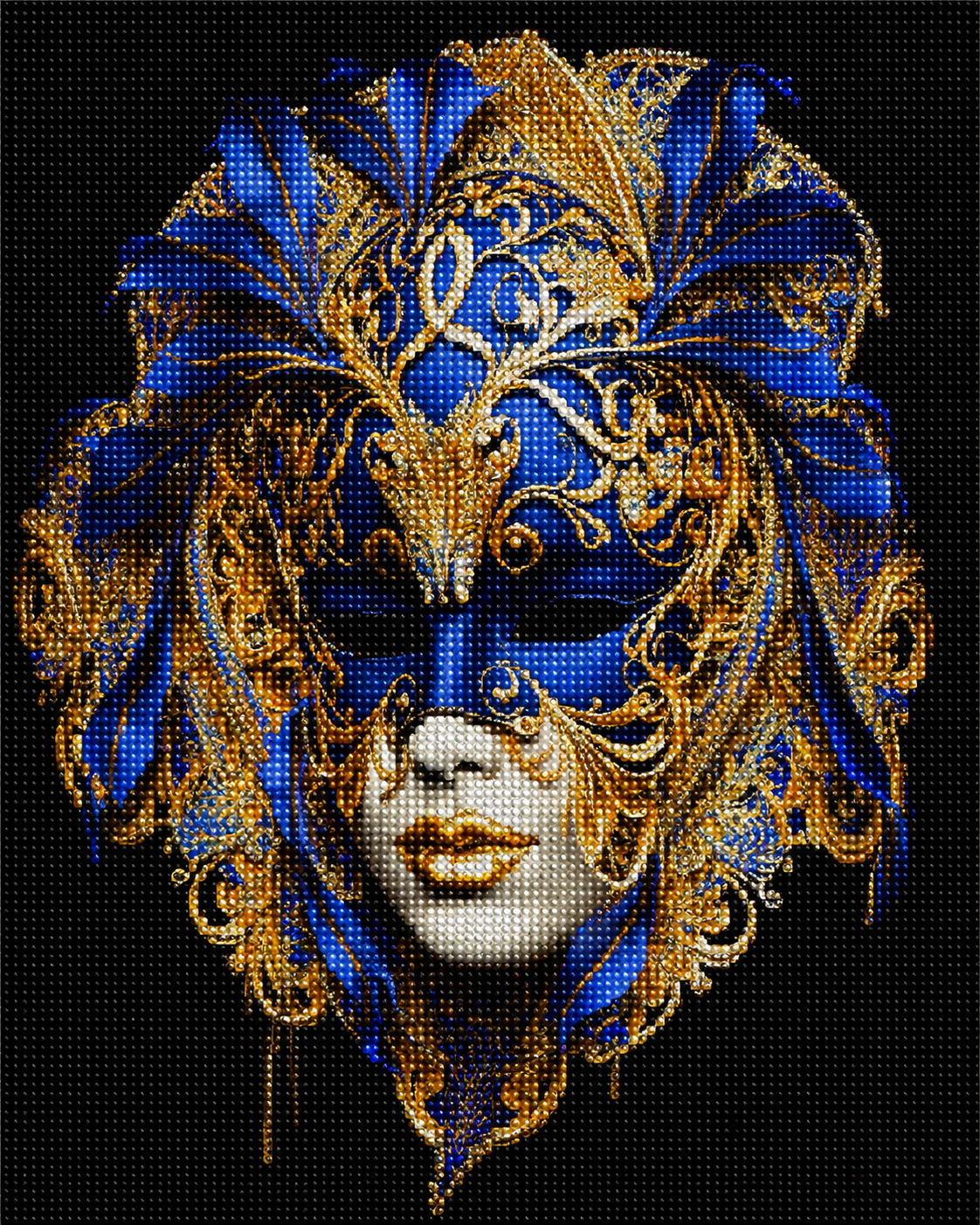 Gold Lip Blue And Gold Mask Diamond Art Kit