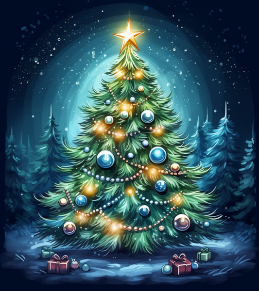 Gold Star Blue Hue Christmas Tree Diamond Art Kit