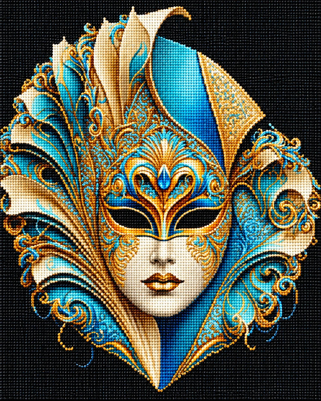 Gold And Teal Porcelain Mask Diamond Art Kit