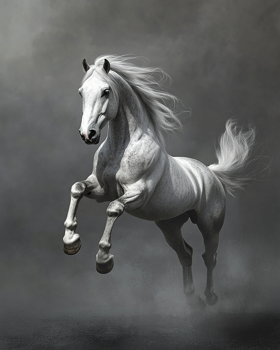 Grey and White Horse in the Grey Dust Diamond Art Kit