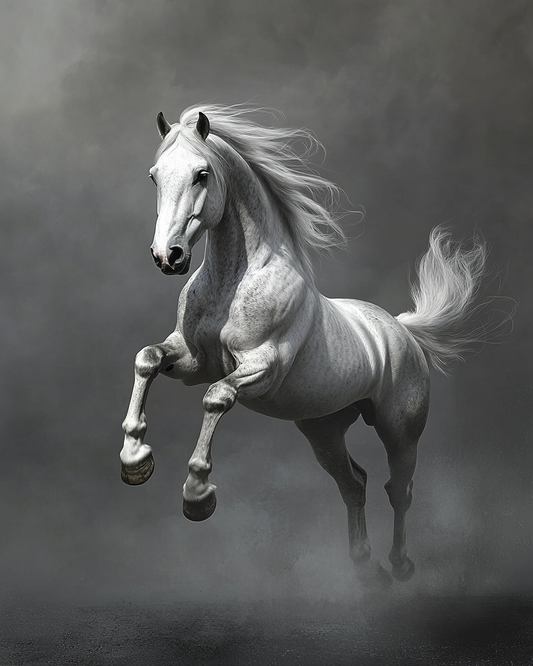 Grey and White Horse in the Grey Dust Diamond Art Kit