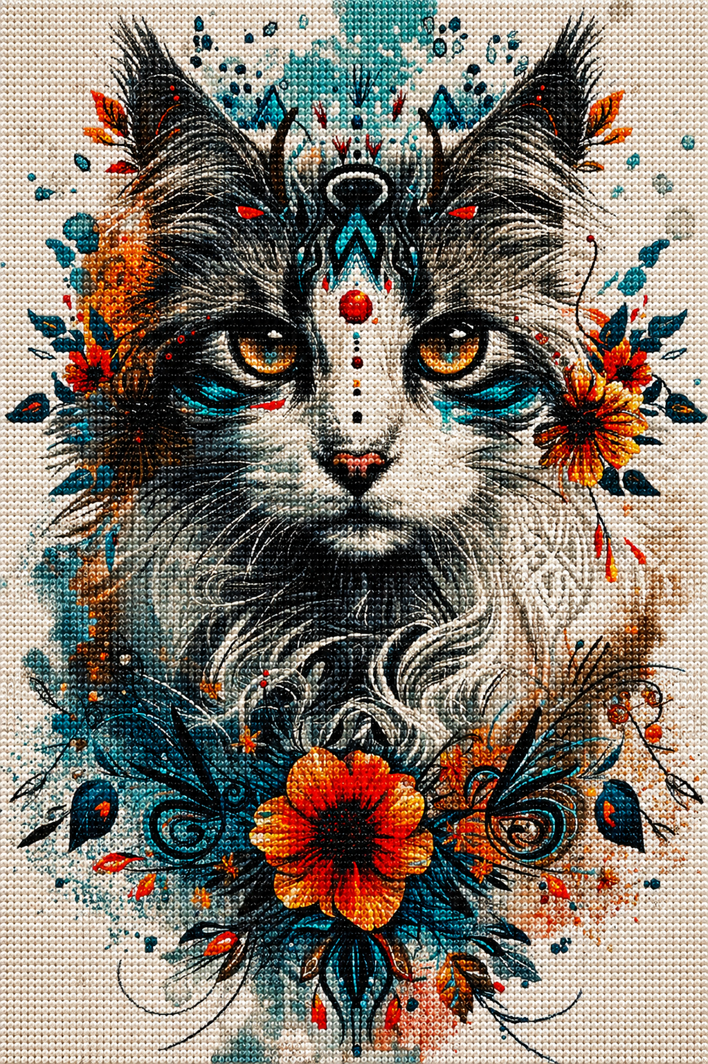 Gray And White Abstract Cat Diamond Art Kit