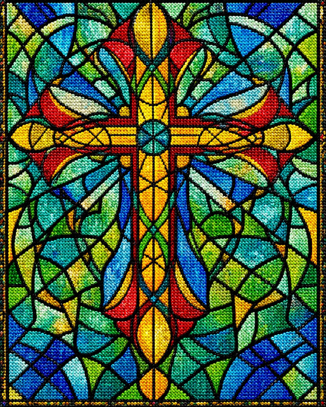 Green Background Golden Cross Diamond Art Kit