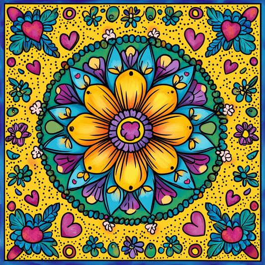 Green Circle Yellow Flower Mandala Diamond Art Kit