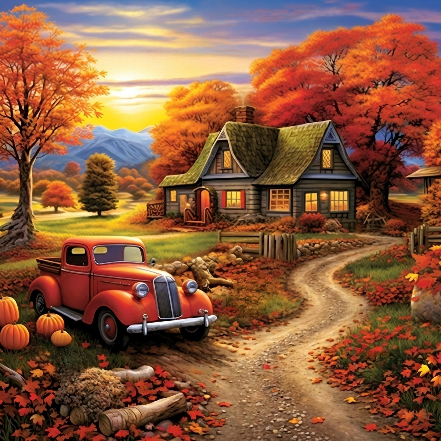 Green Cottage in Autumn Diamond Art Kit