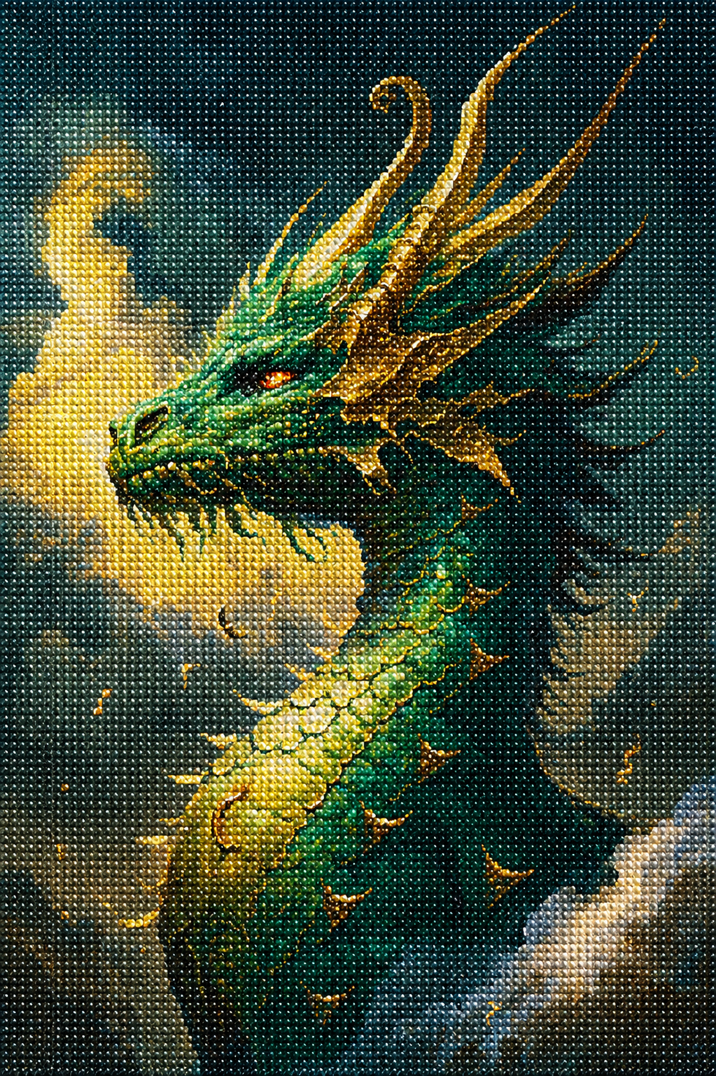 Green Dragon In The Clouds Diamond Art Kit — diamond art kit canvas
