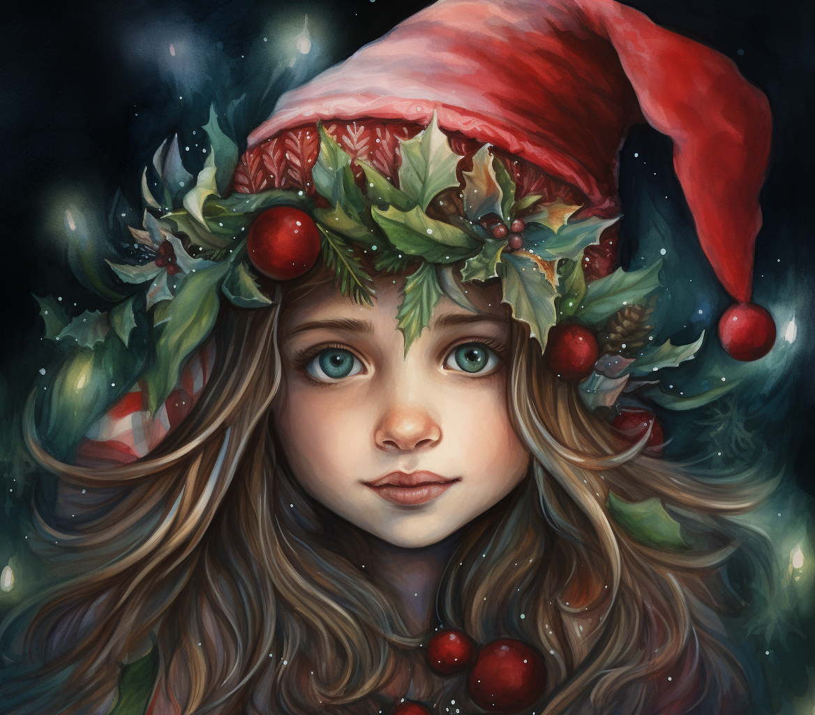 Green Eye Christmas Hat Girl Diamond Art Kit