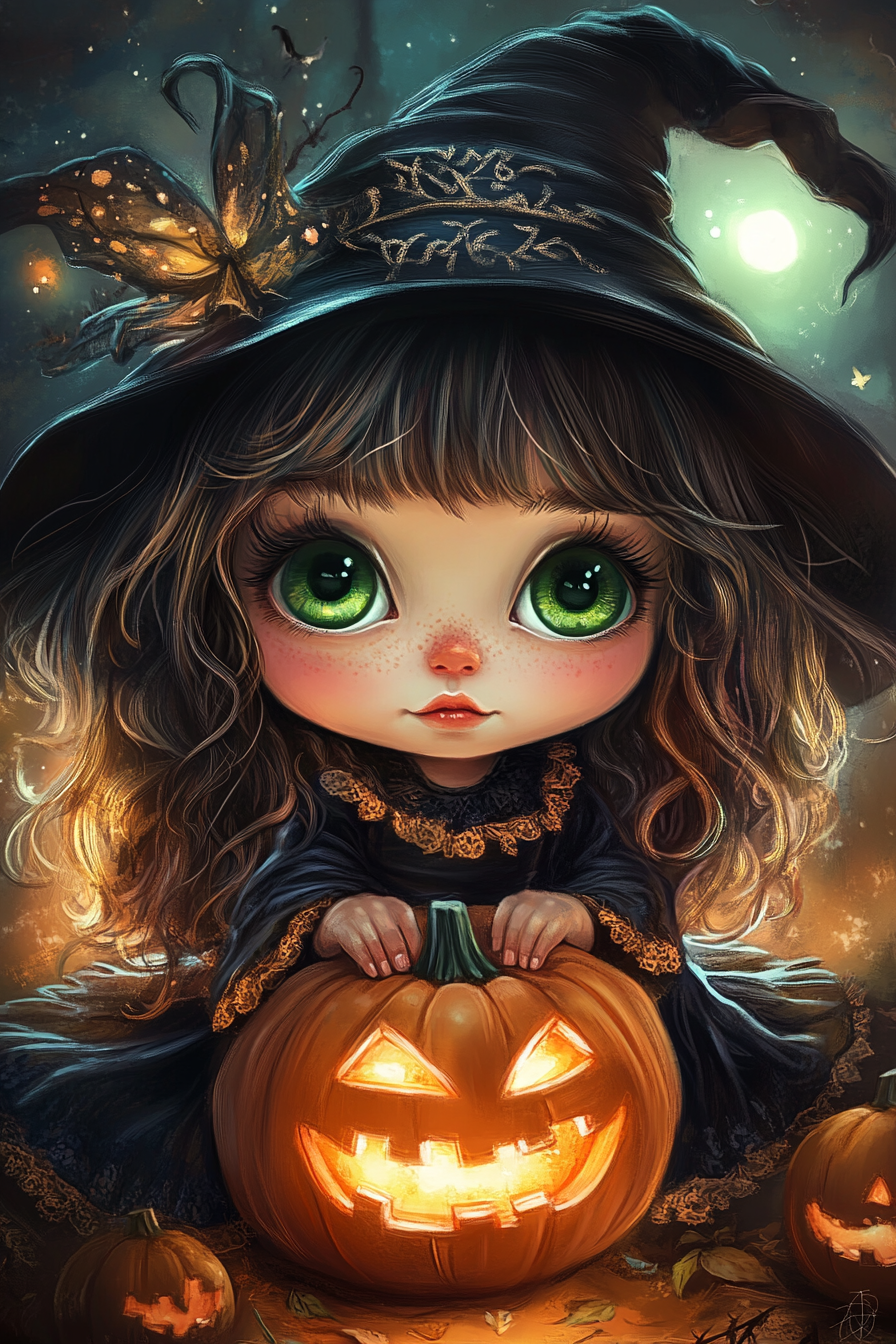 Green Eye Witch and Jackolantern Diamond Art Kit