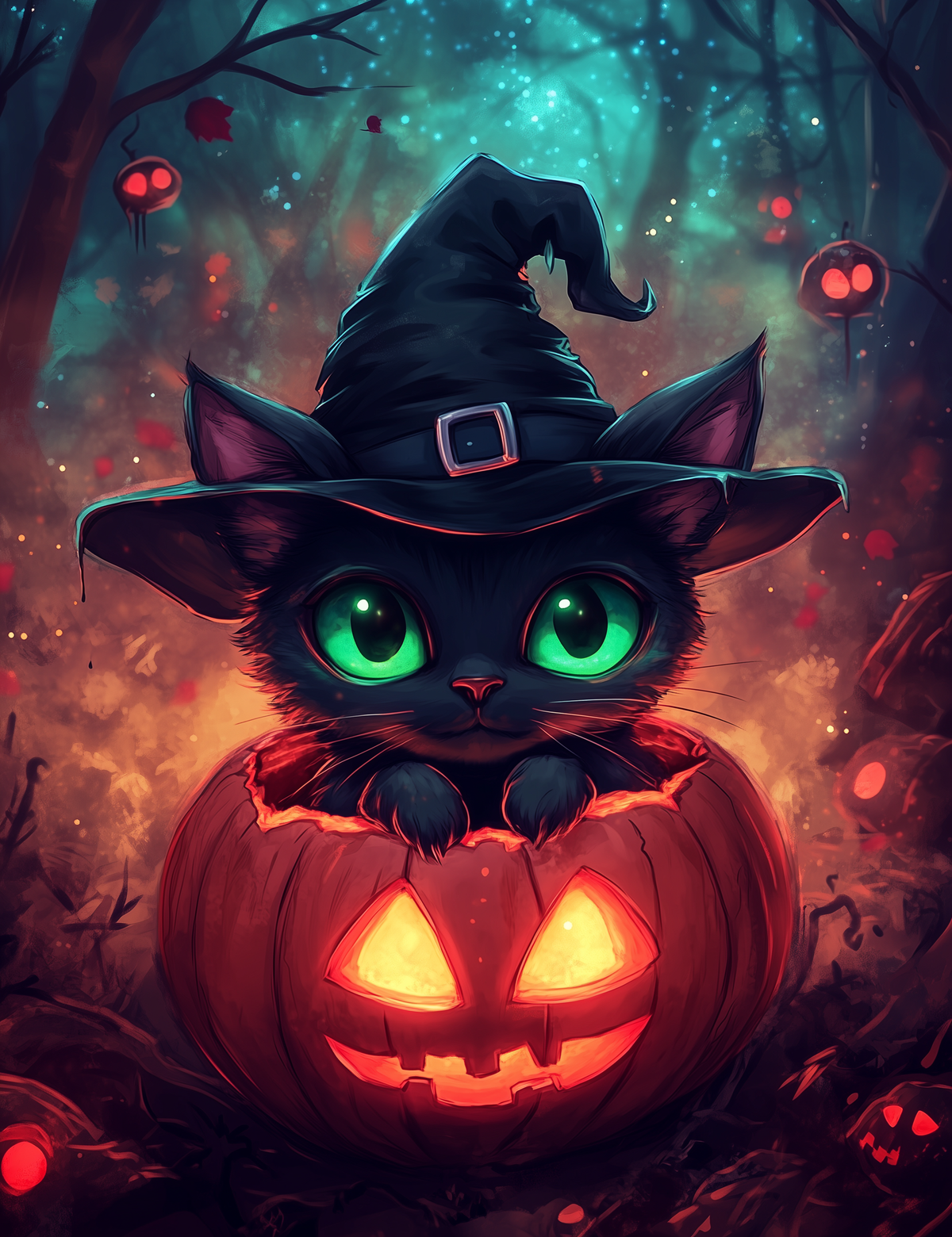 Green Eye Witch Kitten Diamond Art Kit
