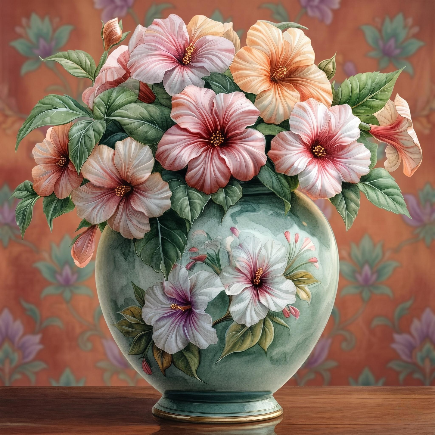Green Flower Vase Of Flowers Diamond Art Kit