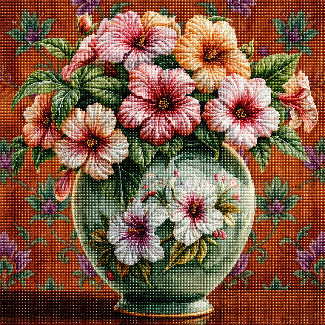 Green Flower Vase Of Flowers Diamond Art Kit