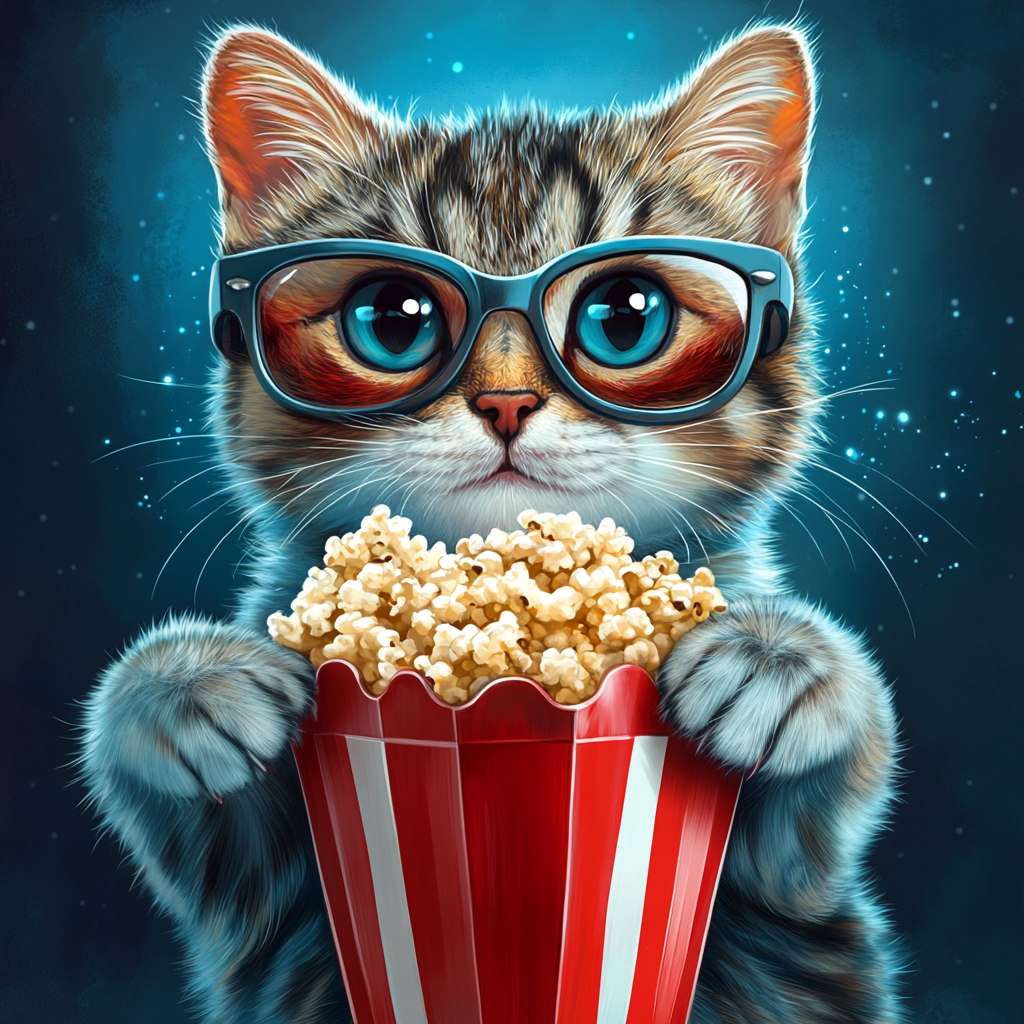 Green Glasses Kitten and Popcorn Diamond Art Kit