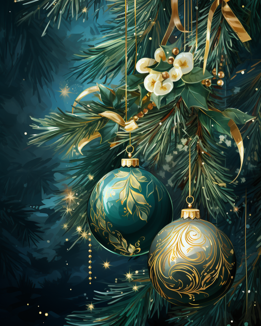 Green and Gold Christmas Ornaments Diamond Art Kit