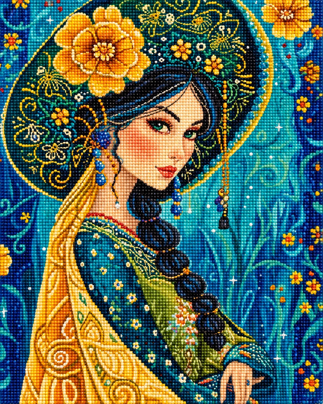 Green Hat Woman Diamond Art Kit