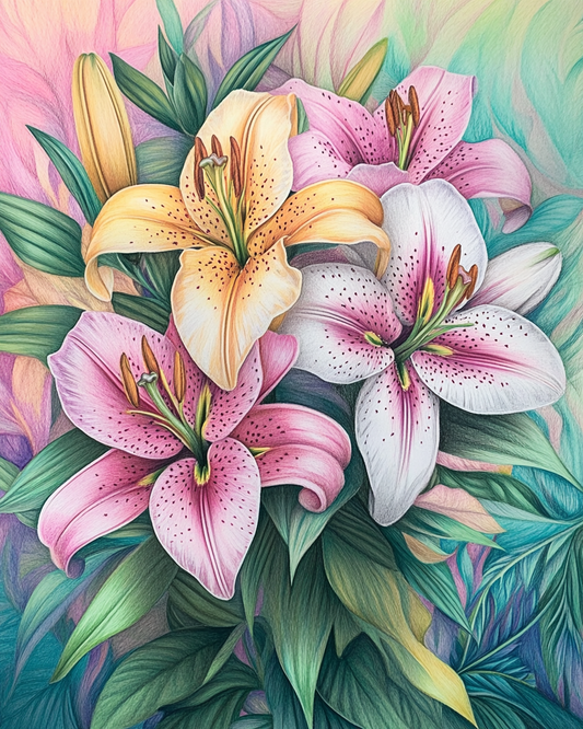 Green Leaves and Lilies Diamond Art Kit