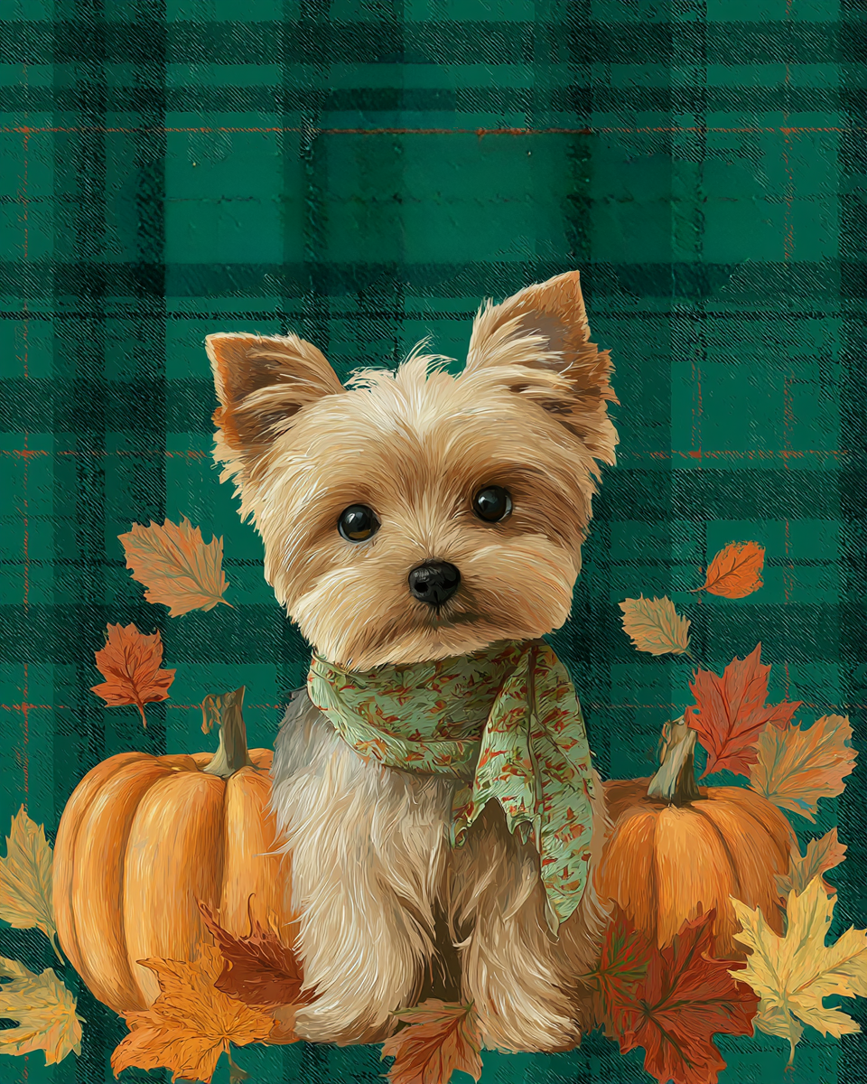 Green Plaid Yorkie Diamond Art Kit