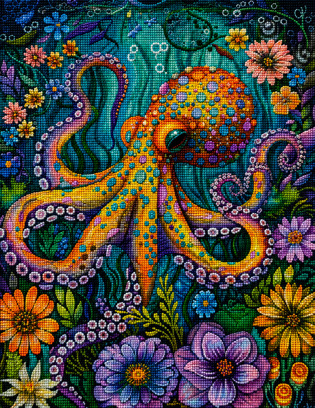 Green Spot Yellow Octopus Diamond Art Kit — diamond art kit canvas