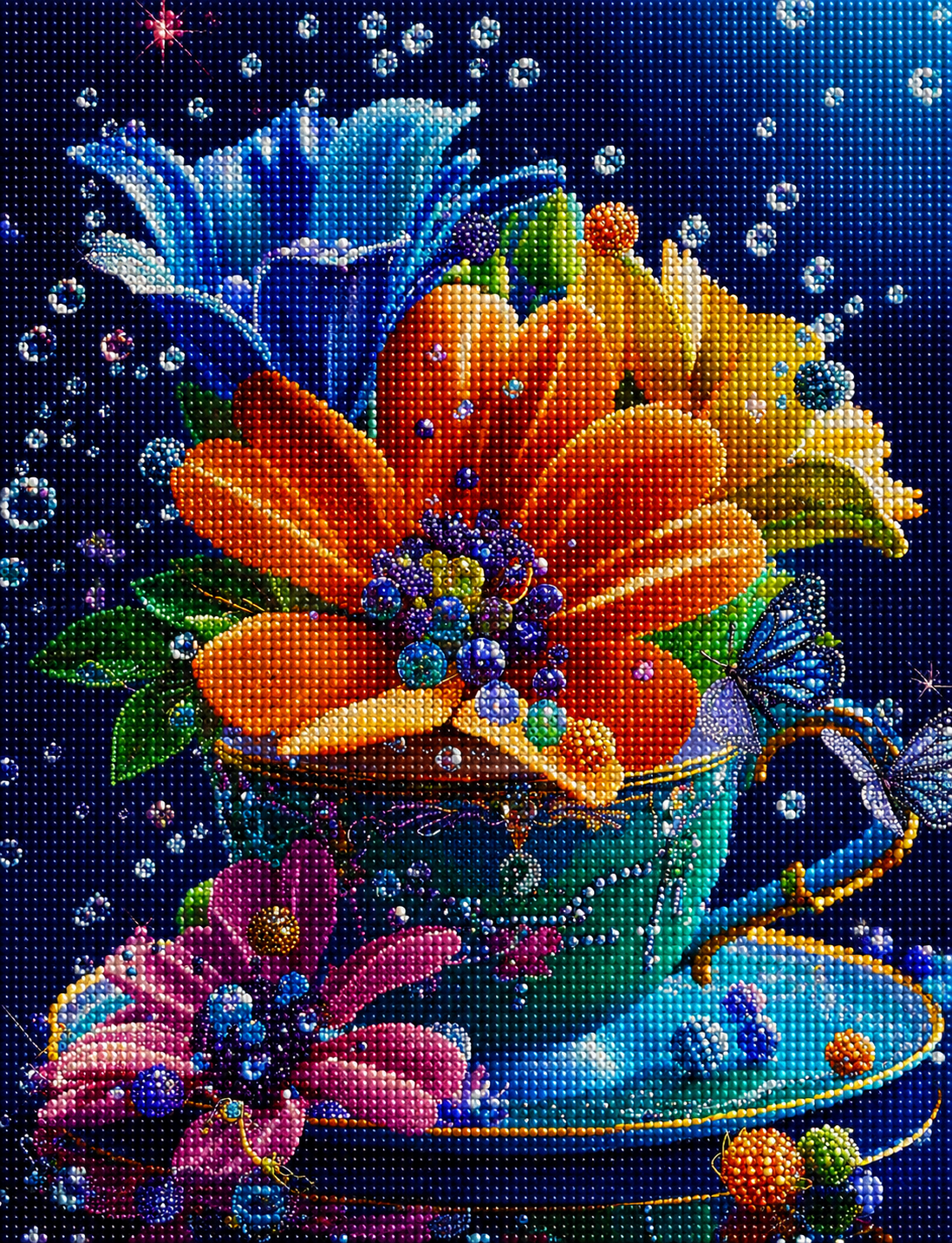 Green Teacup Flowers Diamond Art Kit