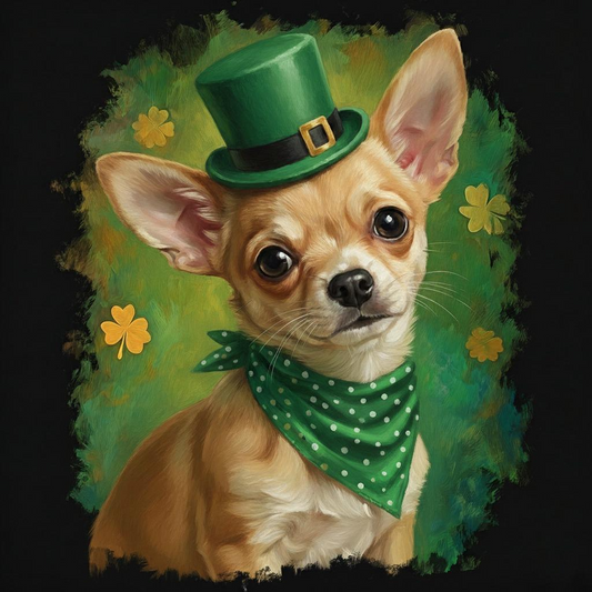 Green Top Hat Short-Haired Chihuahua Diamond Art Kit