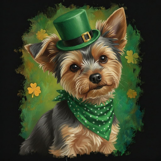 Green Top Hat Yorkshire Terrier Diamond Art Kit