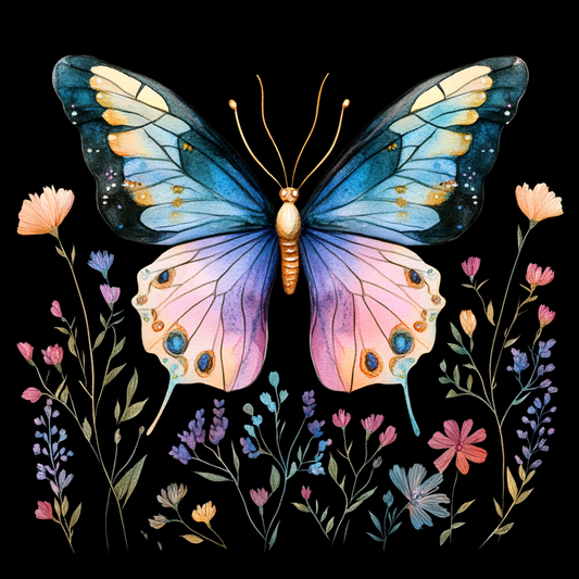 Green Top Wing Butterfly and Flowers Diamond Art Kit
