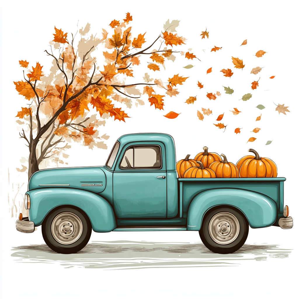 Green Truck and Fall Pumpkins Diamond Art Kit