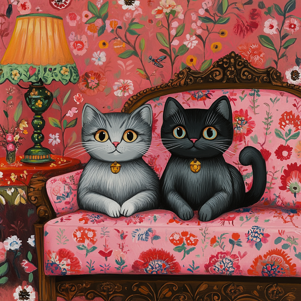 Grey and Black Kitten on a Pink Sofa Diamond Art Kit